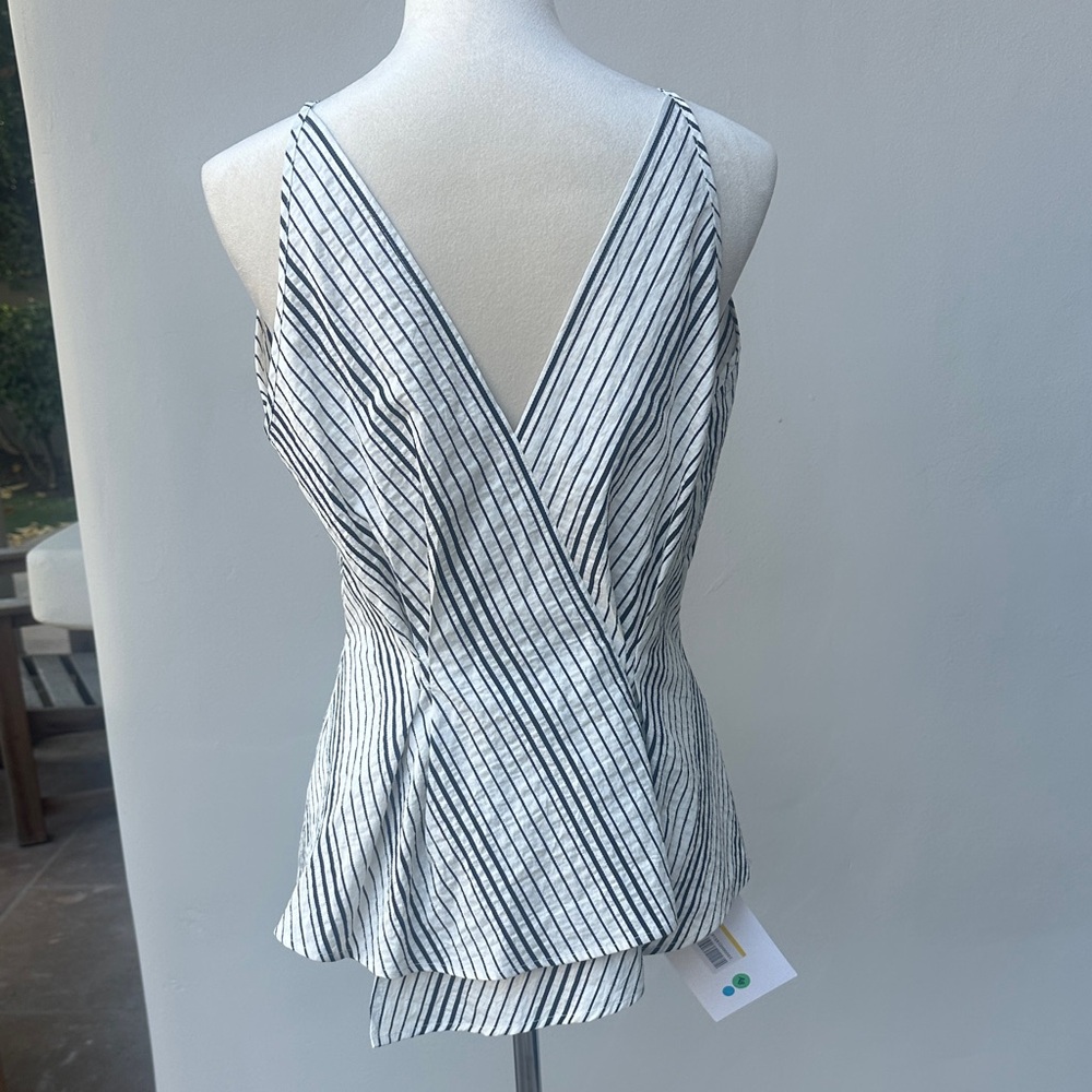 NWT Italian Made Striped Sleeveless Black Off-White V-Neck Crossover Top Size 42